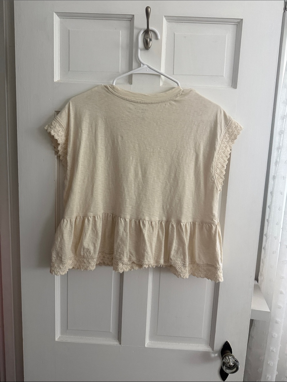 American Eagle Outfitters Cream Crochet-Trim Peplum Top - Picture 2 of 4